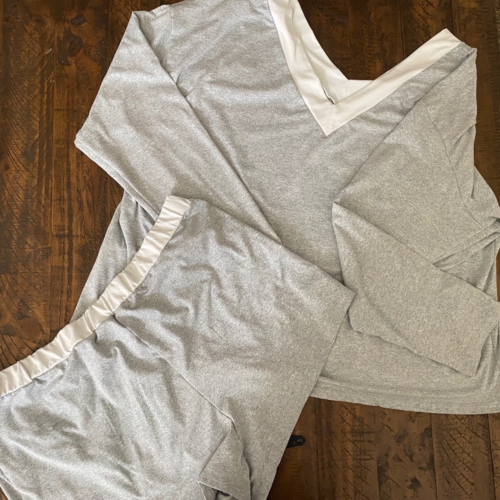 Matching Two Piece Grey and White Matching Shein Long Sleeve Cami Set